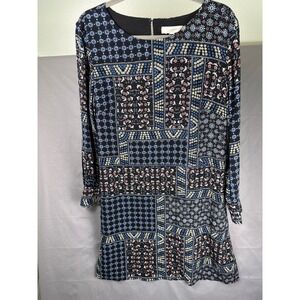 Loft Size 14 Boho Chic Patchwork Geometric Print Long Sleeve Shift Mini Dress